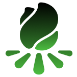 Green leaf with stylized sunburst design.