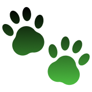 Green paw prints on black background.
